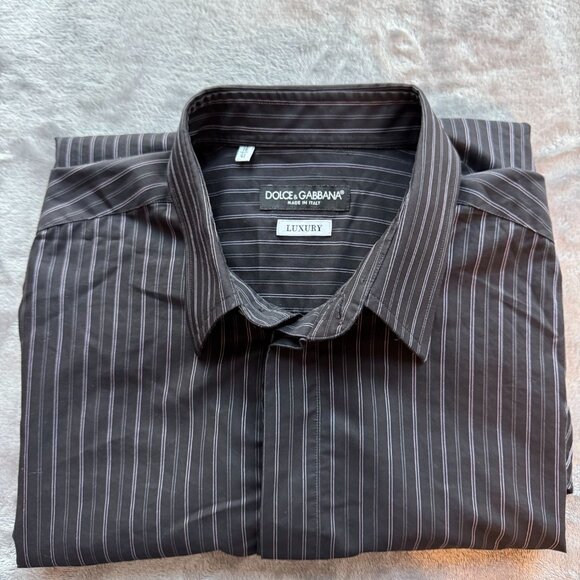Dolce & Gabbana Mens Luxury Black Striped Long Sleeve Button-Up Shirt 100% Cotto - Picture 1 of 8